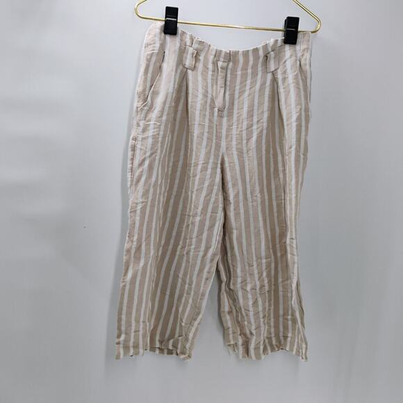 L'agence Linen Pants 6 Striped Cropped Wide Leg Fringed Pockets Drawstring - Picture 1 of 15